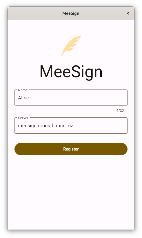 Registration screen